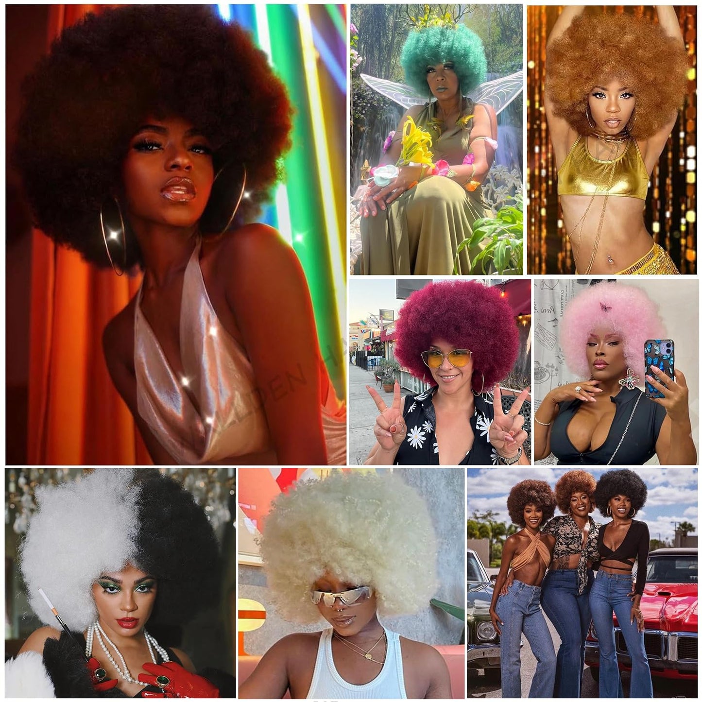 Wallden Hair Afro wigs for Black Women Glueless Wear and Go Wig 70's Short Afro Puff Wigs Big and Fluffy Heat Resistant Synthetic Colored Wig for Cosplay Costume Halloween Use (30/33)