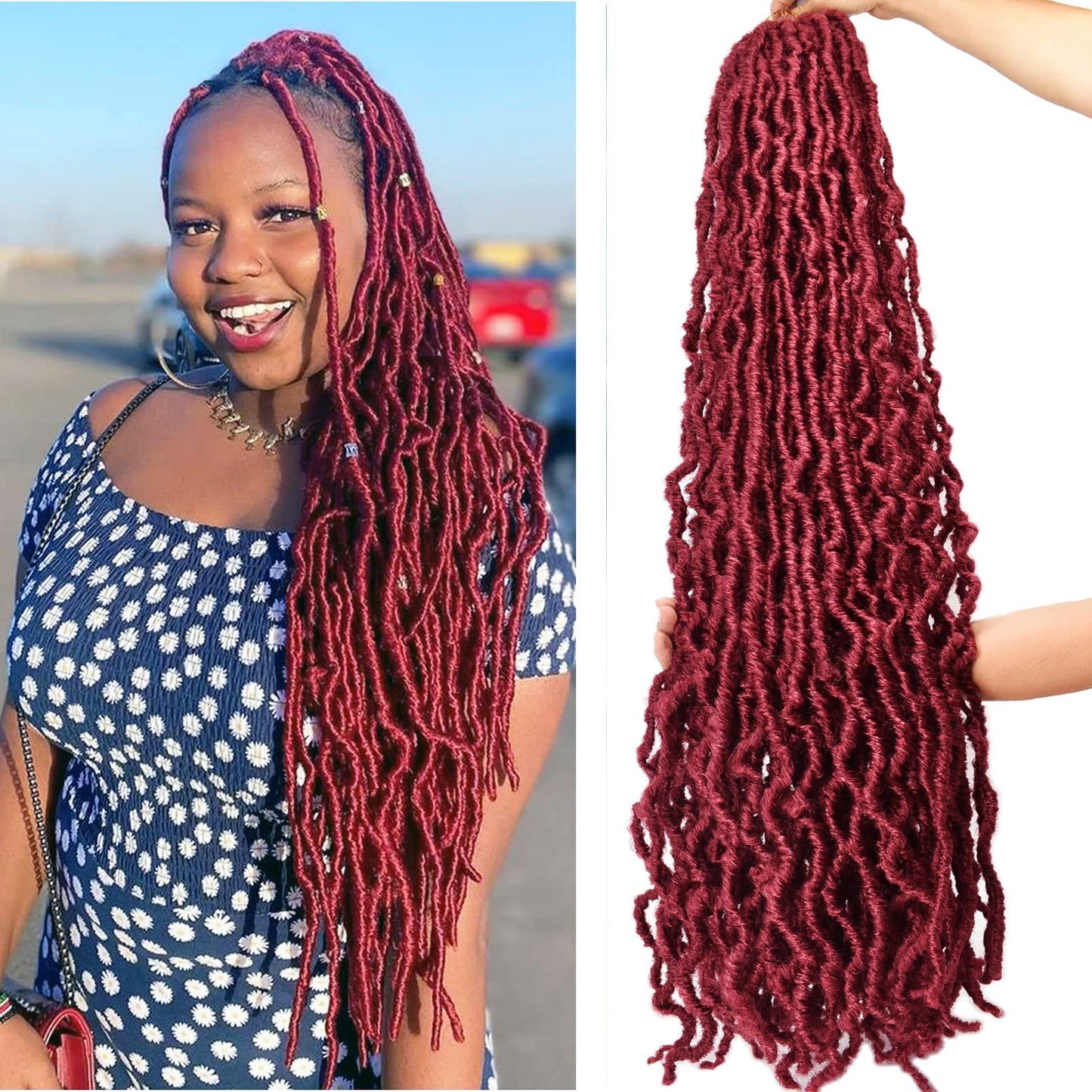 Ms.Priceless Burgundy Faux Locs Crochet Hair 24 Inch Soft Locs Pre Looped Crochet Hair for Black Women (24 Inch, 7Packs, Burgundy)