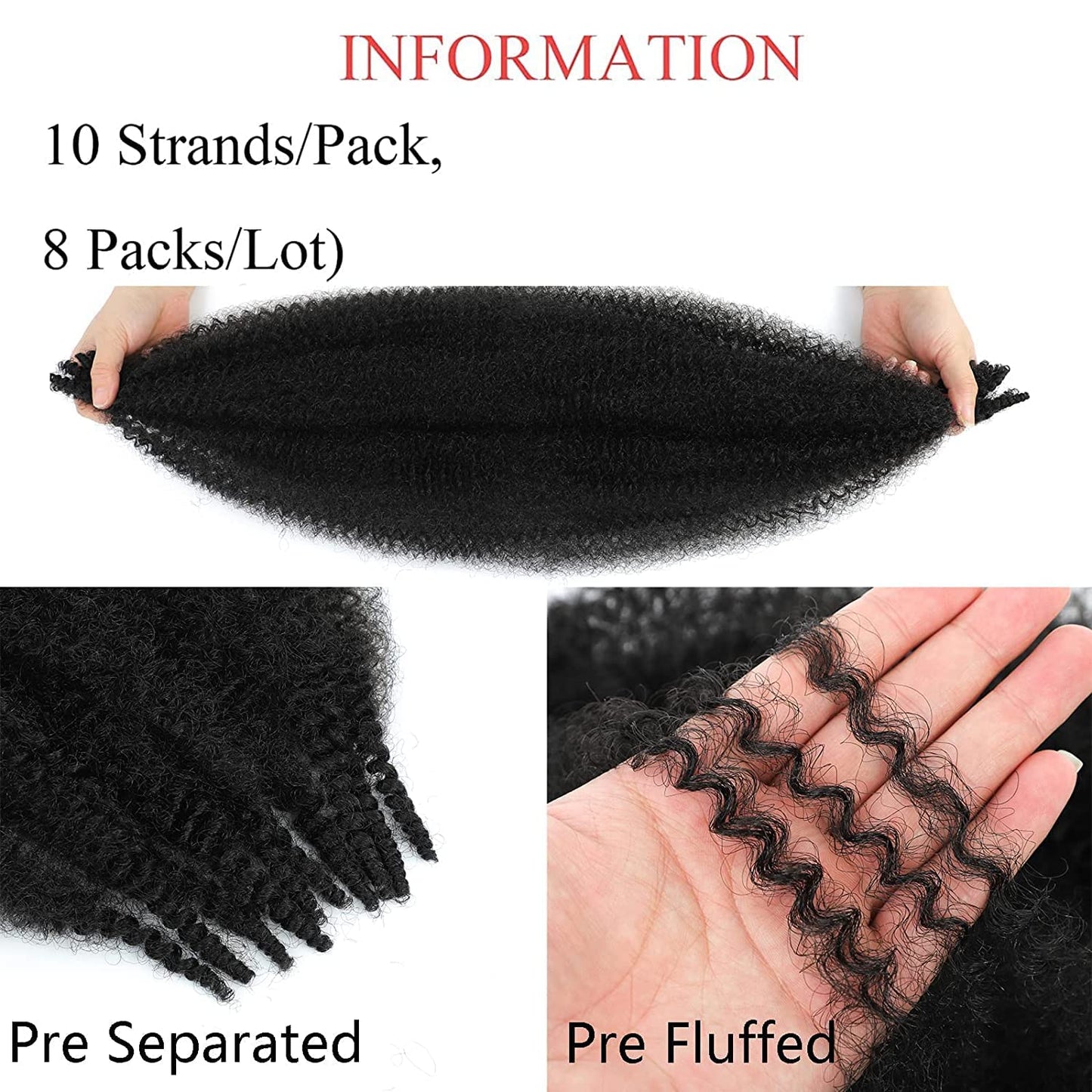 30inch Springy Afro Twist Hair 8 Packs Pre-Separated Springy Afro Twist Hair Crochet Braiding Hair Synthetic Marley Twist Braids Hair Extensions for Black Women(10 Strands/Pack,1B#)