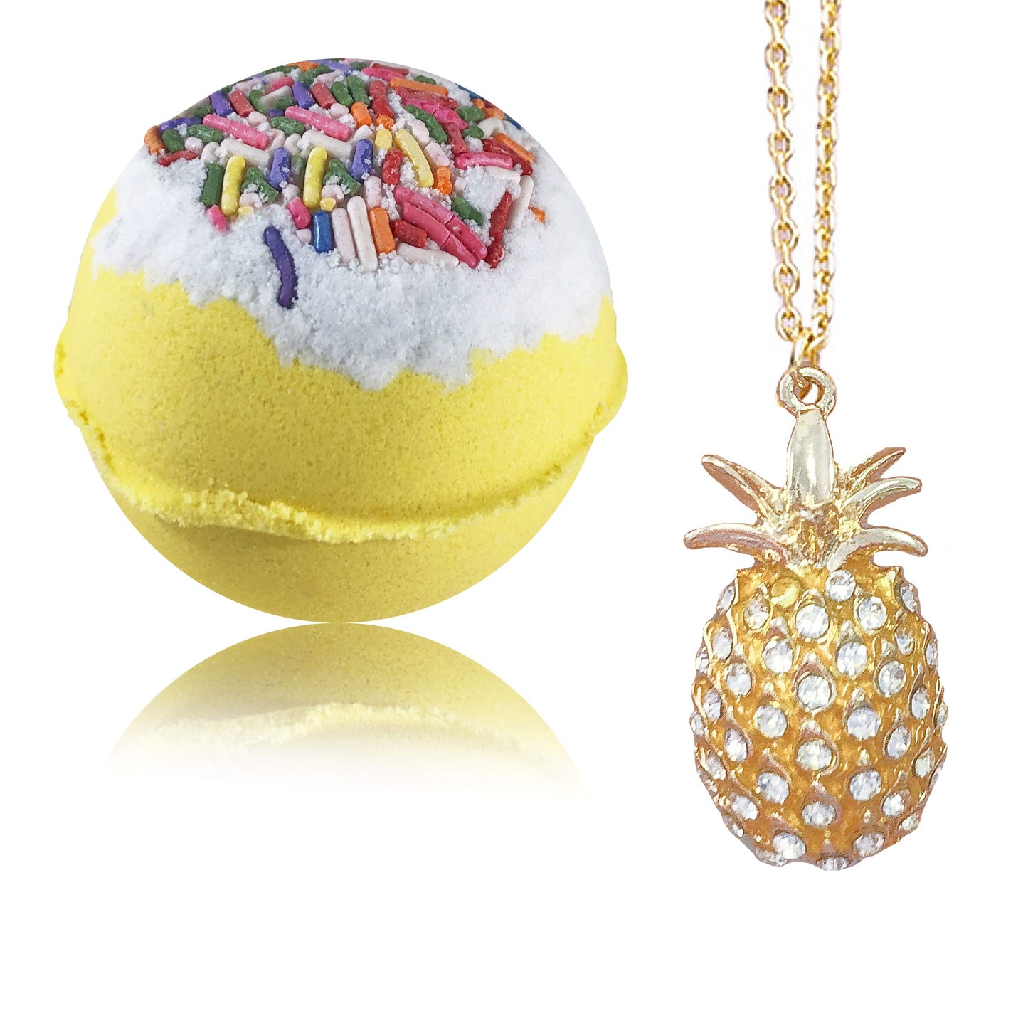 Bath Bombs Jewelry with Necklace Pineapple Inside - Perfect Treasure Hidden in Huge Bath Bomb - Fizzy and Bubble Organic Bathbomb in Gift Box for