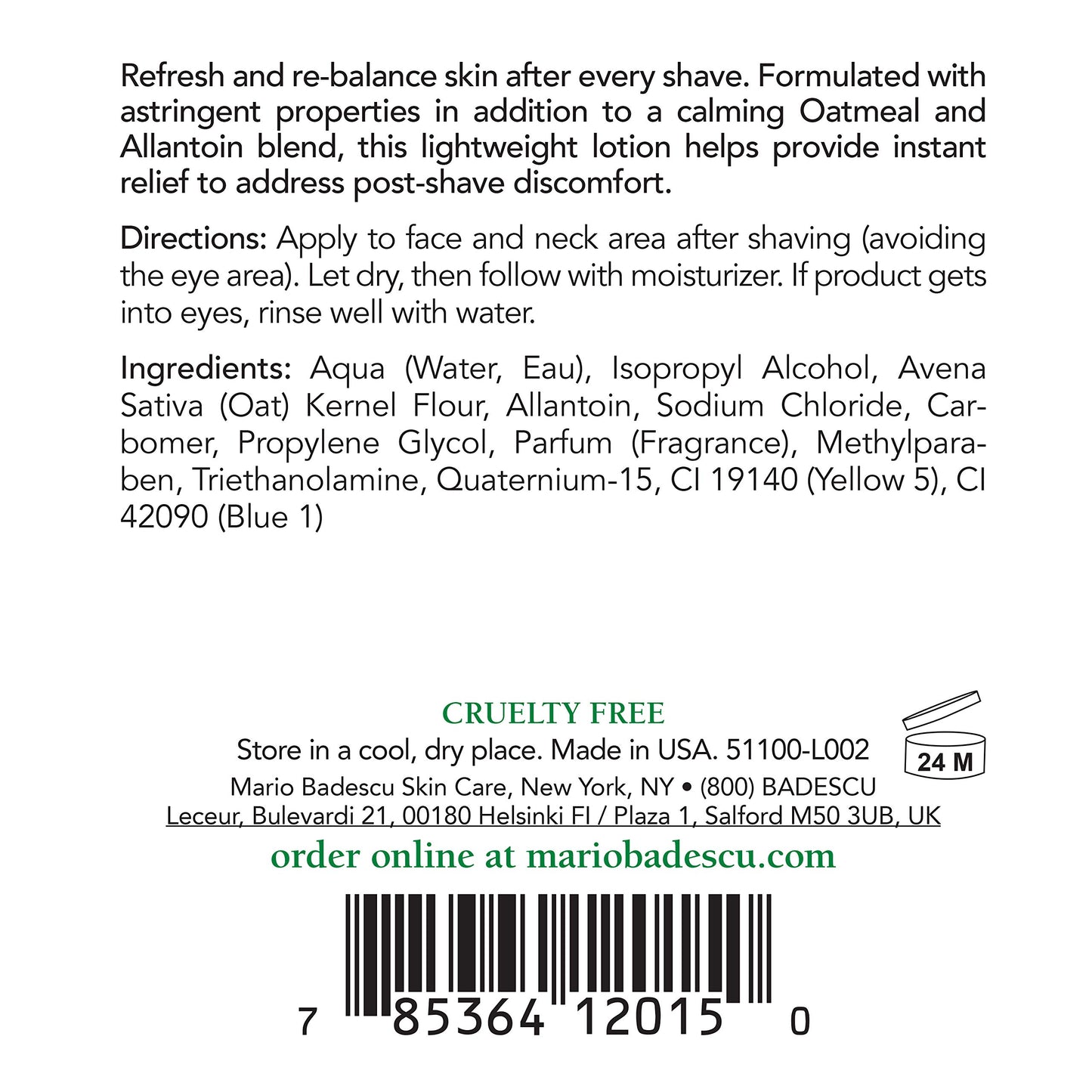 Mario Badescu Protein After Shave Lotion with Oatmeal for Face Body Bikini Areas and Legs - Lightweight Oil-free After Shave for Women and Men - Skincare Solution for Razor Burn & Ingrown Hair 4 Fl Oz