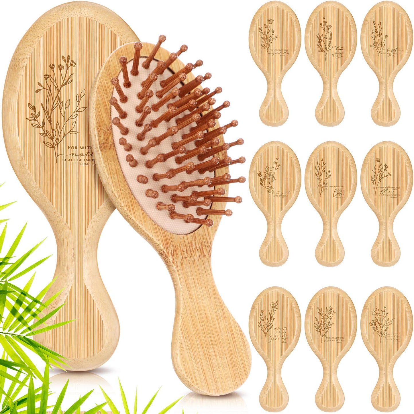 Tioncy 10 Pcs Christian Gifts Mini Hair Brush for Women Inspirational Bible Verse Wooden Hairbrush Natural Dangler Brush Paddle Comb Church Aesthetic Religious Mother's Day Gift for Curly or Long Hair