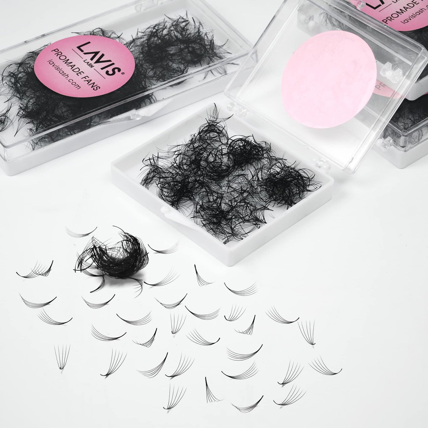 LAVISLASH 500 Promade Fans Eyelash Extension | Handmade Loose Volume Lash | Mutiple Options 3D-8D/10D/12D/14D/16D Fans | 0.03/0.05/0.07mm Thickness | C/CC/D Curl | 8-16mm Length(5D-0.07-CC-16mm)