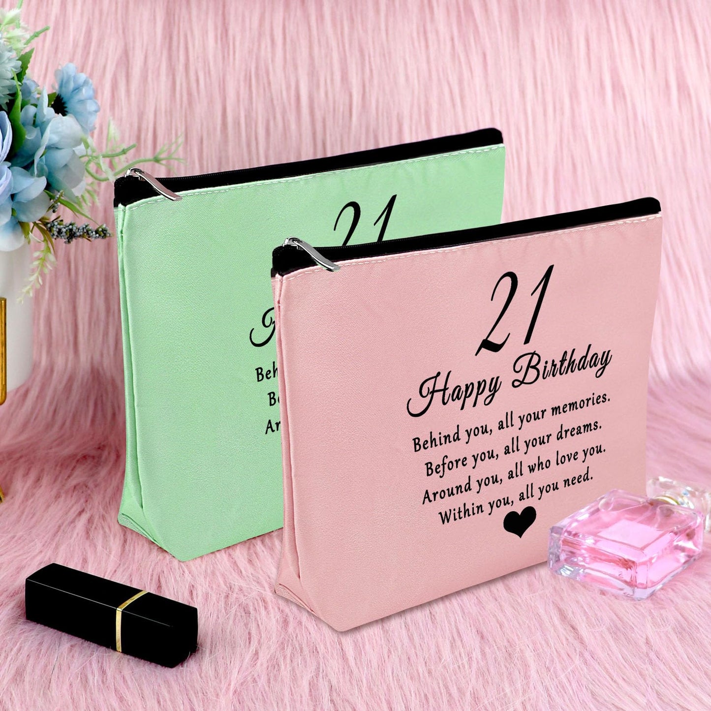 21 Year Old Birthday Gift for Her Makeup Bag 21st Birthday Gift for Women Sweet Birthday Gift for Sister Friend Birthday Party Gift for Her Friendship Gift for Bestie 2Pcs Travel Cosmetic Pouch