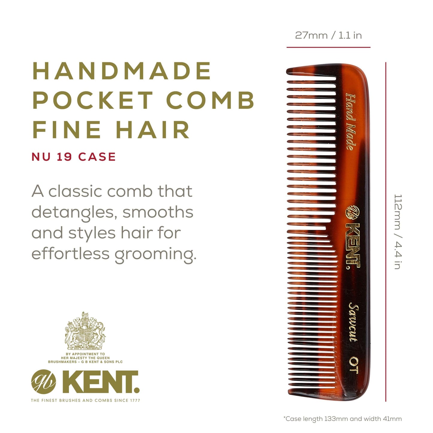 Kent Gift Set NU19 with OT Fine Tooth/Wide Tooth Pocket Comb for Hair, Mustache and Beard for Men, Women and Kids. Travel Set with Leather Pouch and Stainless Steel Nail File. Handmade in England