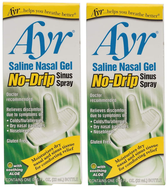 AYR Saline Nasal Gel No-drip Sinus Spray with Soothing Aloe Vera, 0.75 Fl Oz Spray Bottle, (Pack of 2)