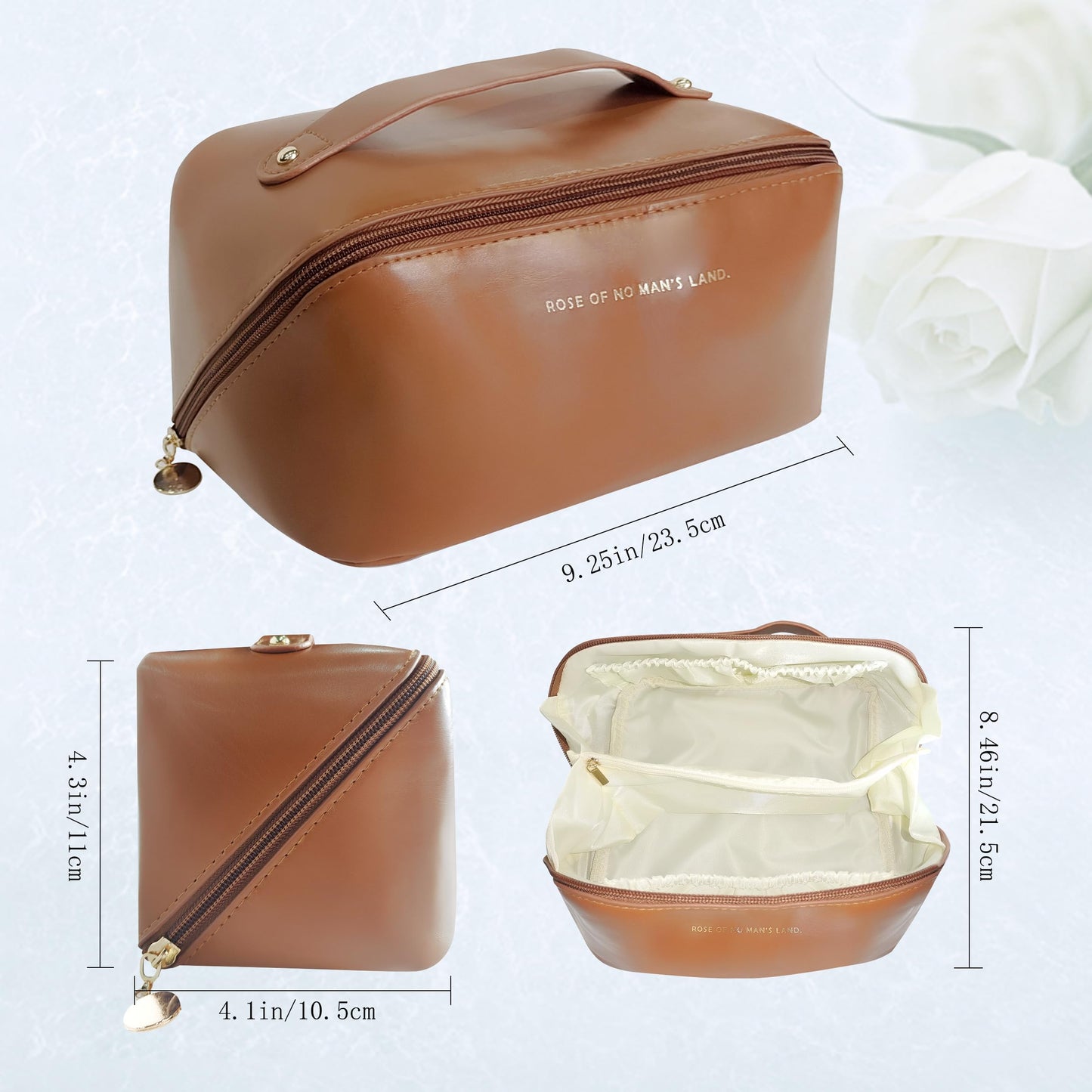 Mountain Land Travel Cosmetic Bag Women Makeup Large Capacity PU Leather Waterproof Portable Women's Toiletries Accessories Brown