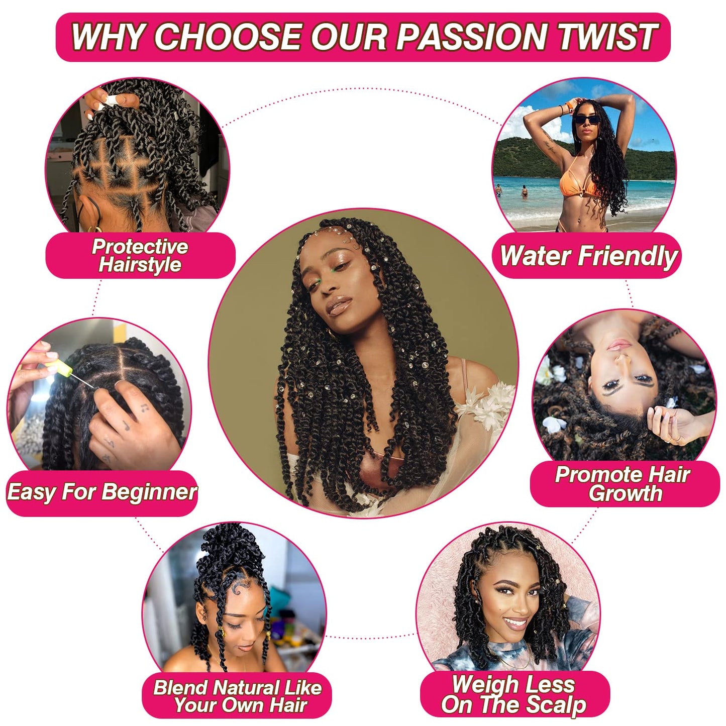 Pre-twisted Passion Twist Crochet Hair Pretwisted Crochet Braids Hair for Black Women Bohemian Pre-looped Braiding Hair Extensions (10 Inch (Pack of 8), 1B/27)