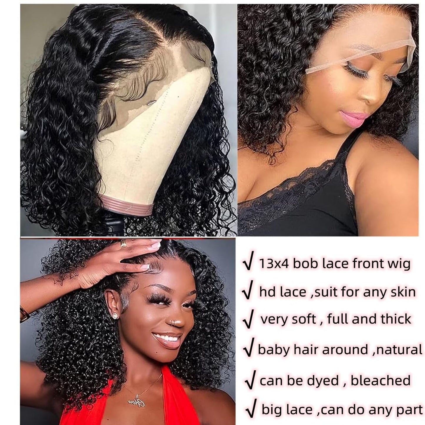 Tmbitto Bob Wig Human Hair 13x4 HD Lace Front Kinky Curly Bob Wigs for Black Women Human Hair Glueless Wigs Human Hair Pre Plucked Pre Cut 150% Density 14 Inch