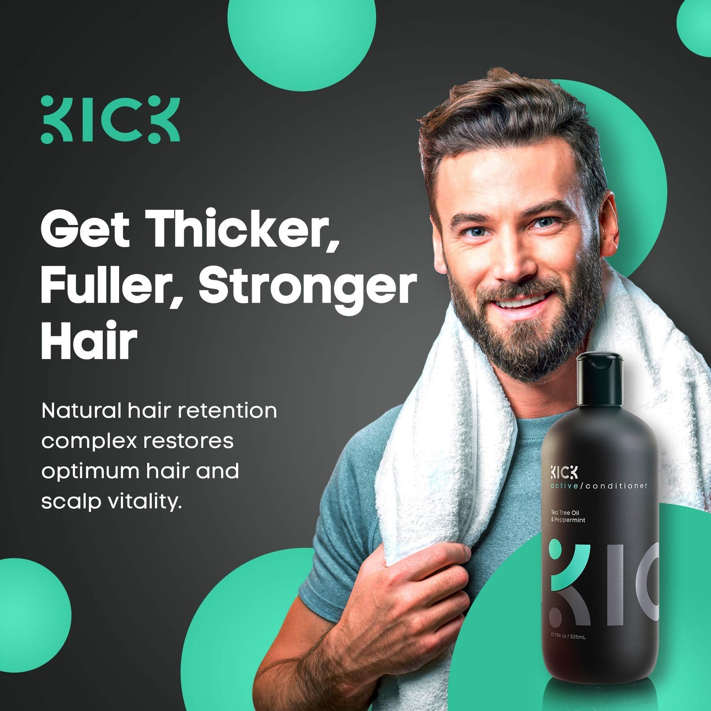 Kick Shampoo +Conditioner +Sea Salt Spray-Style Essentials Bundle High Performance Anti-Dandruff Cleansing/Conditioning for Thinning Hair, Natural Texturizing Spray for Volume-For Men & Women