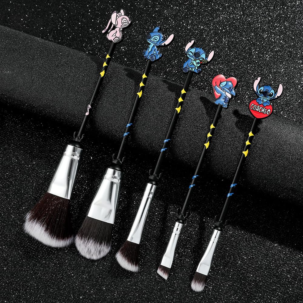 Interstellar Baby Makeup Brushes Set - 5Pcs Creative Stitch Theme Cosmetic Brushes Set, Premium Synthetic Foundation Eyeshades Brush Set Best Gift for Young Girl Women (Black mix Yellow)