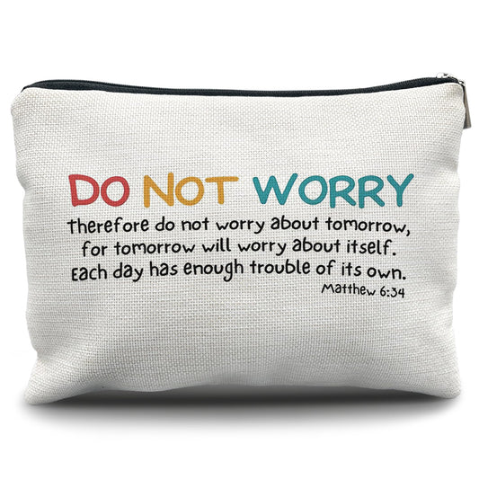 Nogrit Christian Inspirational Makeup Bag Cosmetic Bags for Women, Christian Gifts for Women Faith, Religious Bible Verse Small Makeup Cosmetic Bag for Purse, Matthew 6:34