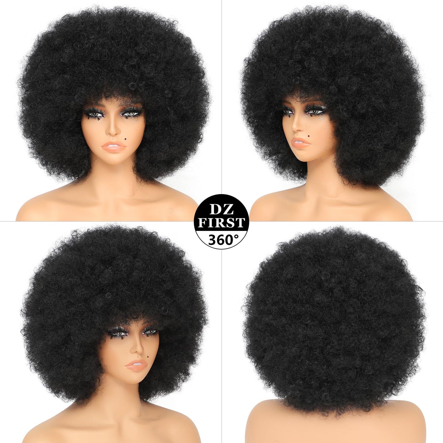 DZfirst Afro Wigs for Black Women 10 inch Afro Curly Wig 70s Large Bouncy and Soft Afro Puff Wigs Natural Looking Full Wigs for Party Cosplay Afro Wig (Mixed Brown)