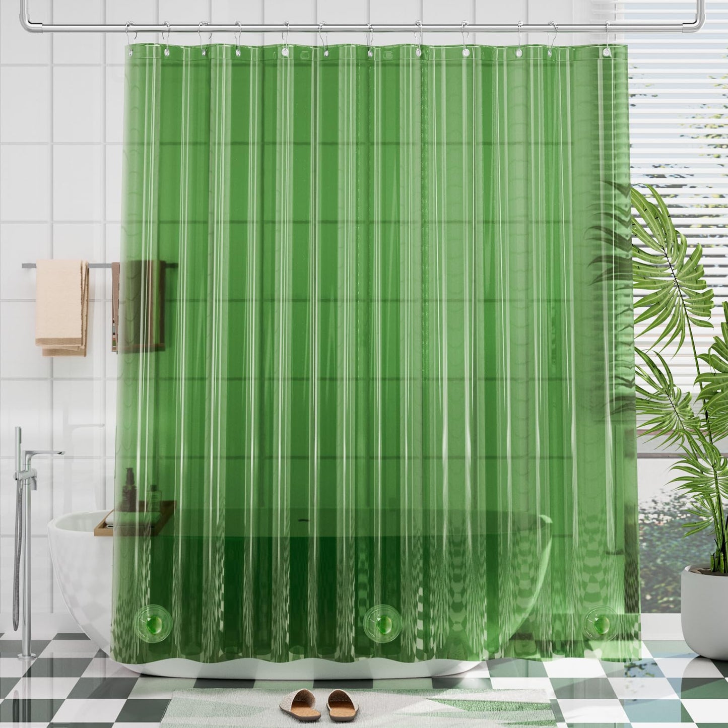 AmazerBath Premium EVA Shower Curtain Clear Pine Green, Luxury Shower Curtain Dark Green Ultra Soft, Waterproof Bathroom Shower Curtain with 3 Weighted Stones and 12 Grommets, Recyclable Packaging