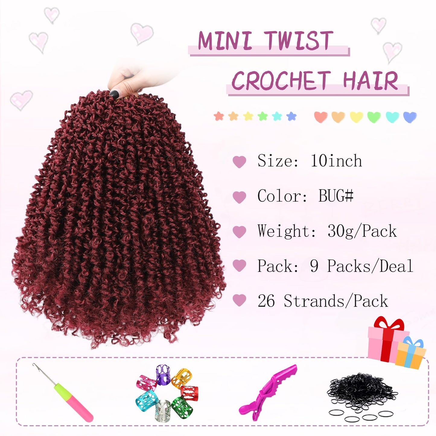 Fulcrum Yanky Mini Twist Crochet hair 10Inch, 2Packs Passion Twist Crochet Hair for black Women, Pre-Twisted Crochet Twist Hair with Curly Ends (10Inch, BUG#)