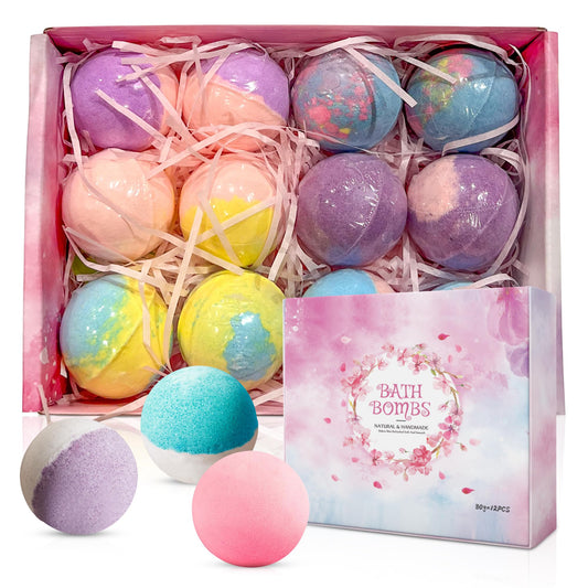 Elite Essentials Bath Bombs for Women & Men - 12 Pcs Organic Bath Bomb Gift Set with Lavender, Cherry Blossom & More - Soothing Essential Oils Bath Bombs - Ideal Gift Moisturizing Bath Bubble Bombs