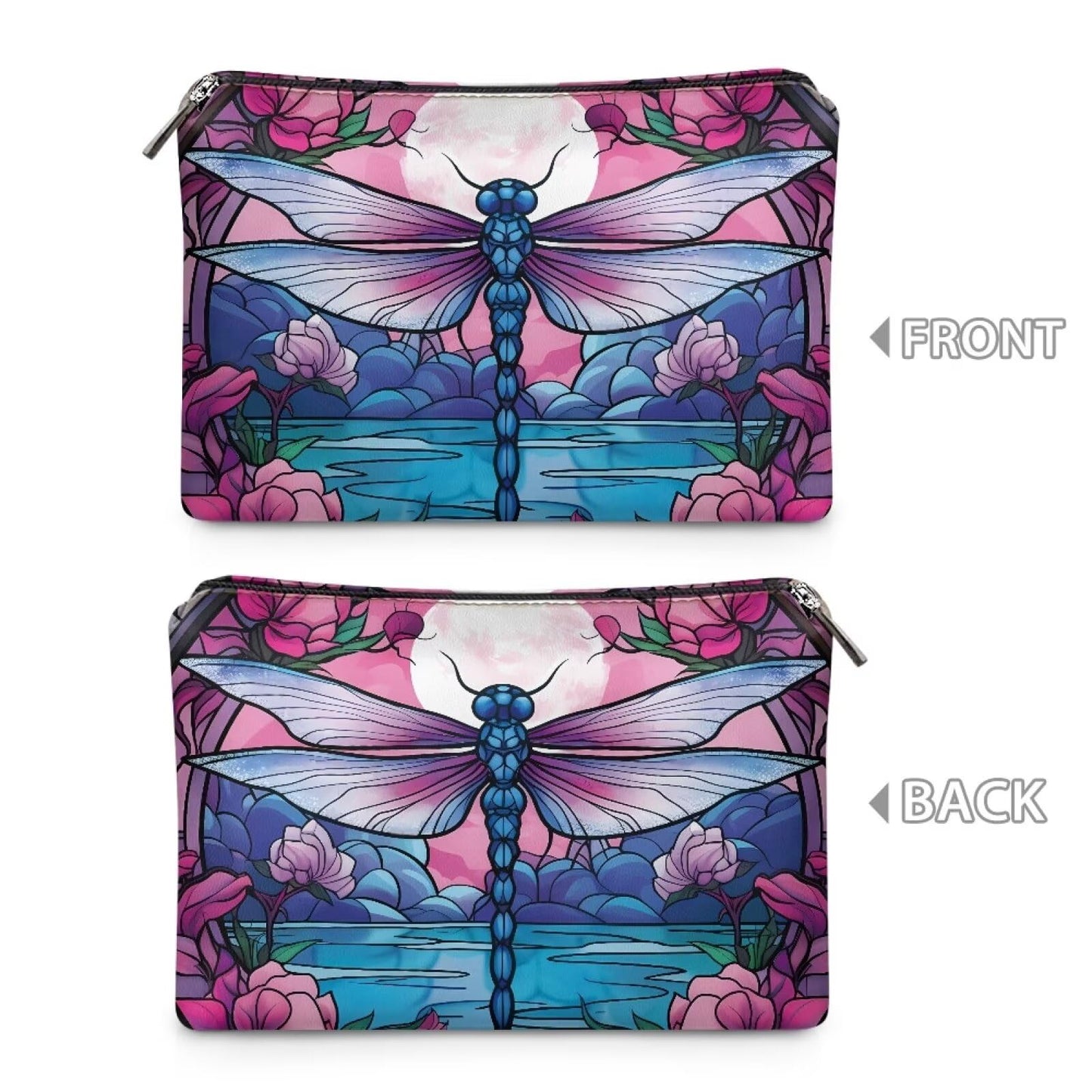 ELEDIZI Fantasy Dragonfly Makeup Bags for Women Travel Toiletry Bag for Women Carry On Portable Cosmetic Bags for Women Leather Waterproof Skincare Travel Bag with Zipper Birthday Gifts for Women