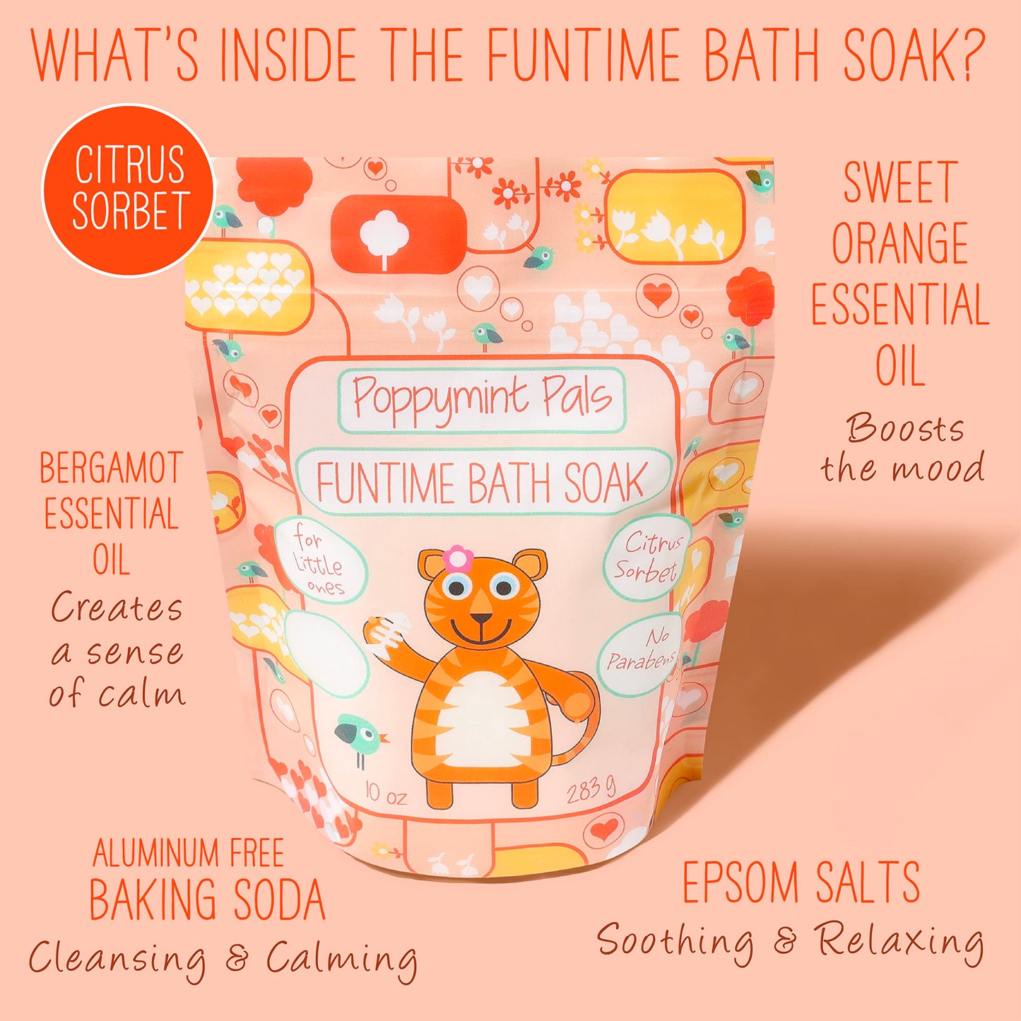 Laki Naturals Poppymint Pals Toddler Bath Soaks - Funtime Citrus Sorbet