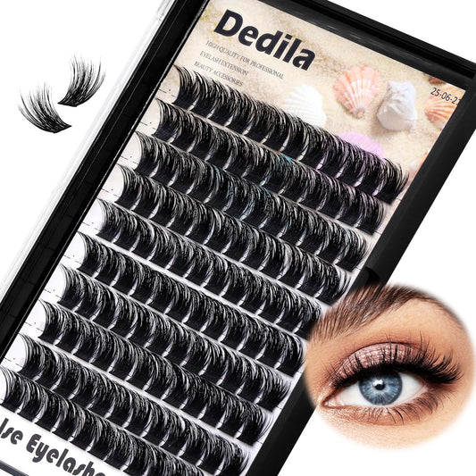 Dedila 120 Clusters Individual False Eyelashes Wide Stem D Curl Handmade Dramatic Black Soft and Light 5D Volume Eye Lashes Extensions Thick Base Women Girls Beauty Tools (16mm)