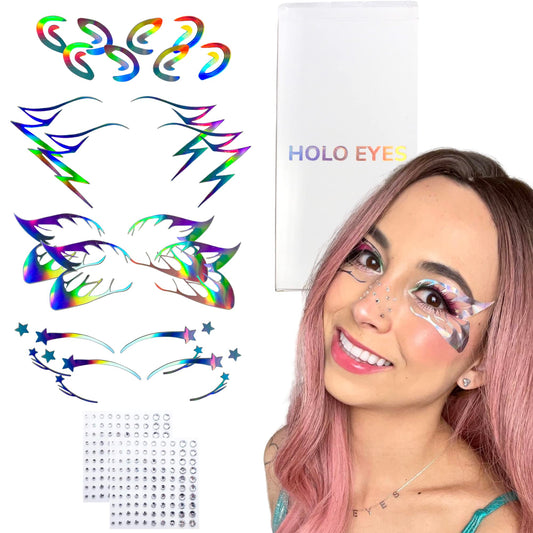 HOLO EYES 5 Designs 10 Sets Holographic Eye Makeup Stickers Festival Face Gems Temporary Stickers Crystal Face Stickers Decorations Fit for Festival Rave Carnival Party and Events Euphoria