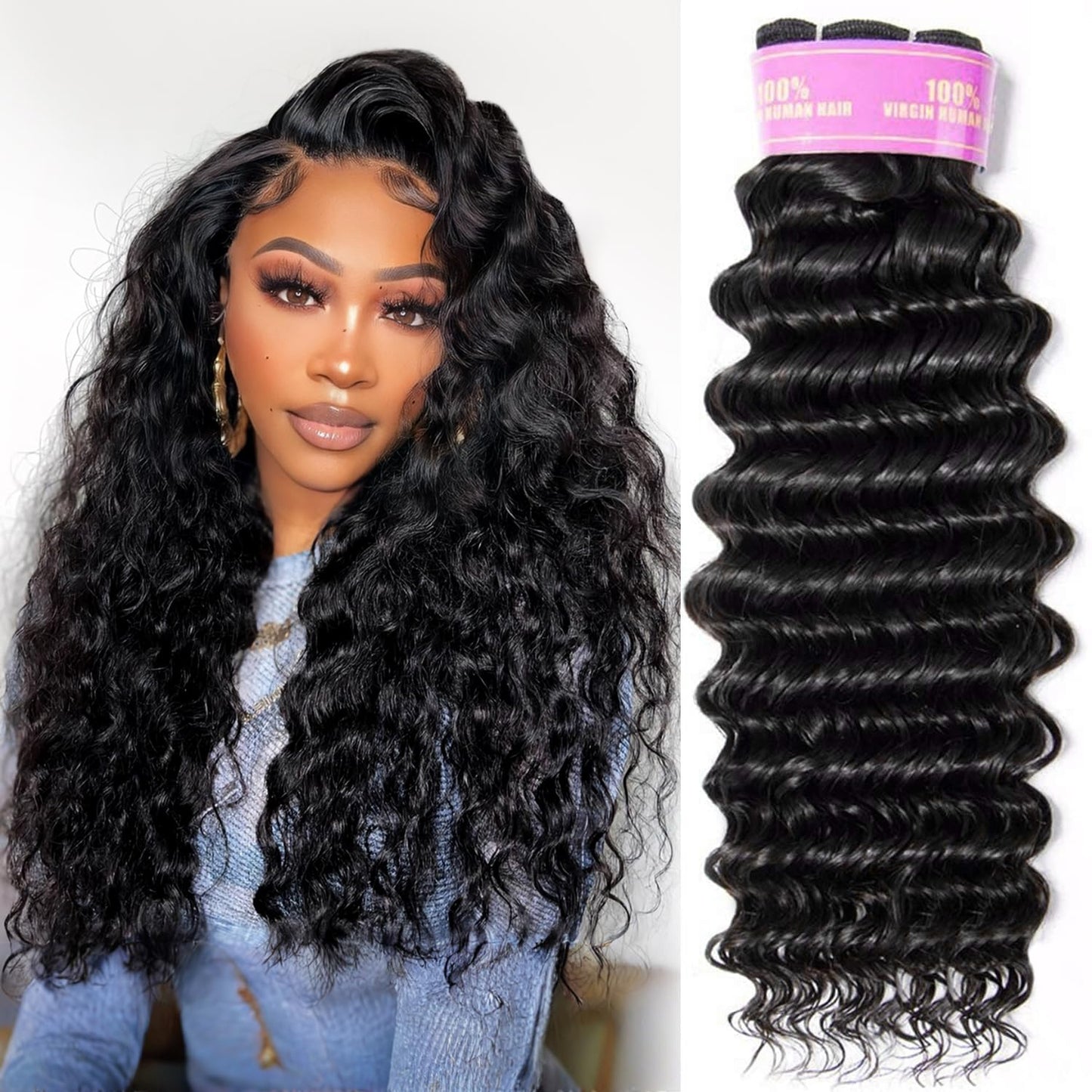 RECOOL 10A Brazilian Hair Deep Wave Bundles Human Hair Extensions One Piece Separately Bundle Single Bundle Natural Color(1 bundle 22 inch, deep wave)