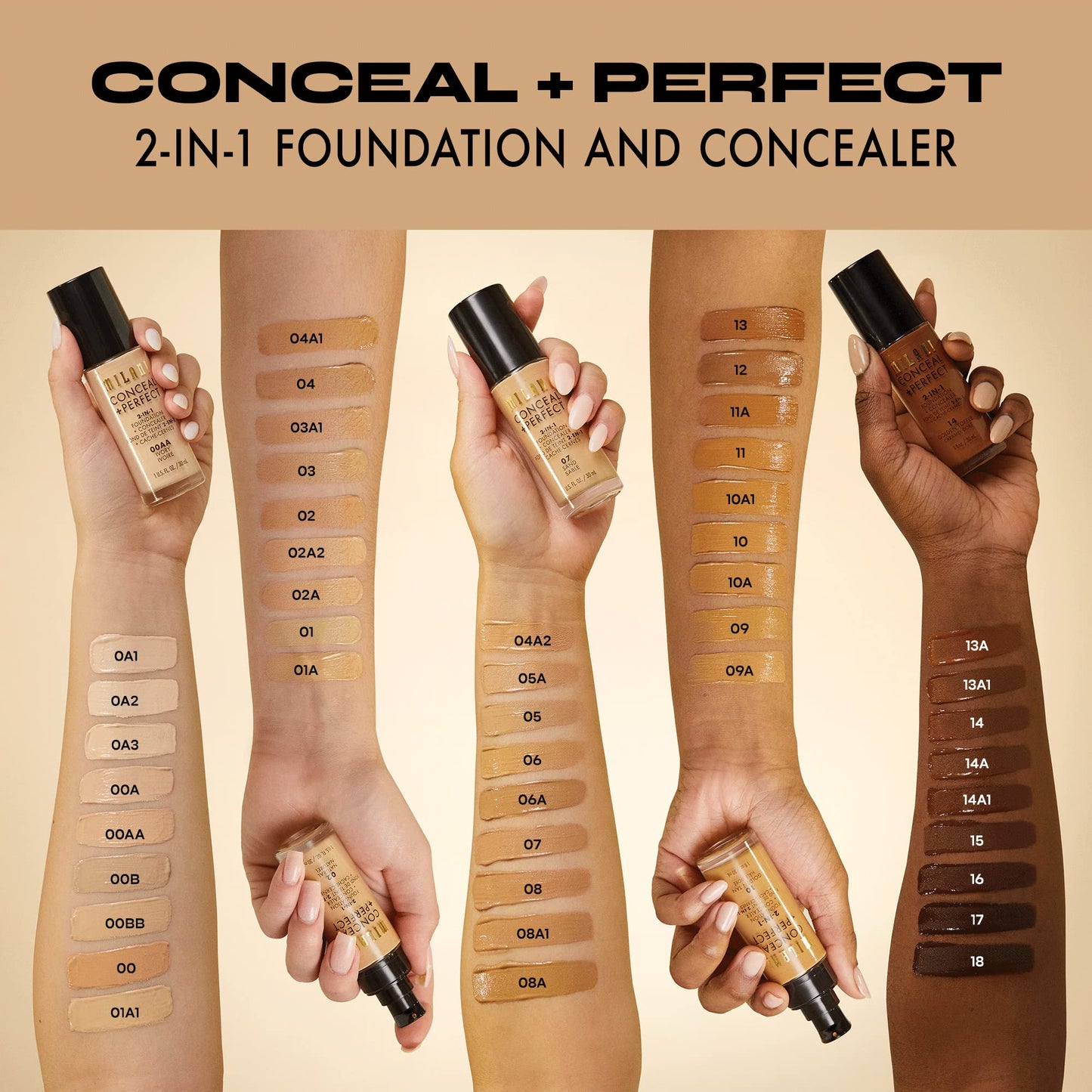 Milani Conceal + Perfect 2-in-1 Foundation + Concealer - Creamy Nude (1 Fl. Oz.) Cruelty-Free Liquid Foundation - Cover Under-Eye Circles, Blemishes & Skin Discoloration for a Flawless Complexion