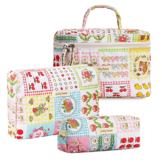 Spdmhyo 3 Pieces Cotton Makeup Bag Large Travel Cosmetic Bag Coquette Floral Cosmetic Pouch Toiletry Bag (Duck)