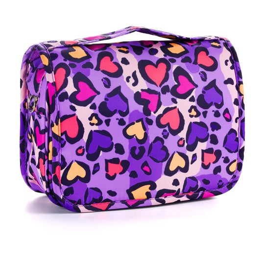 Vipdeal Kids Hanging Toiletry Bag for Girls, Travel Toiletry Bag for Little Young Girls Cosmetic Makeup Waterproof Wash Bag Toddler Traveling Toiletries, Leopard Purple