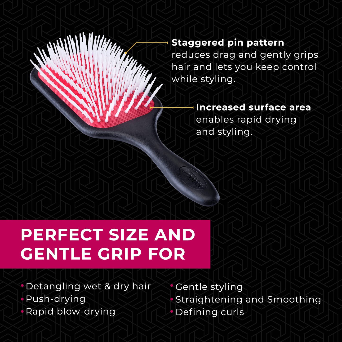 Denman 7 Row Styling Brush (D3) Detangler (P038) Hair Brush Set - Ultimate Detangling, Blow-Drying & Styling Combo for All Hair Types