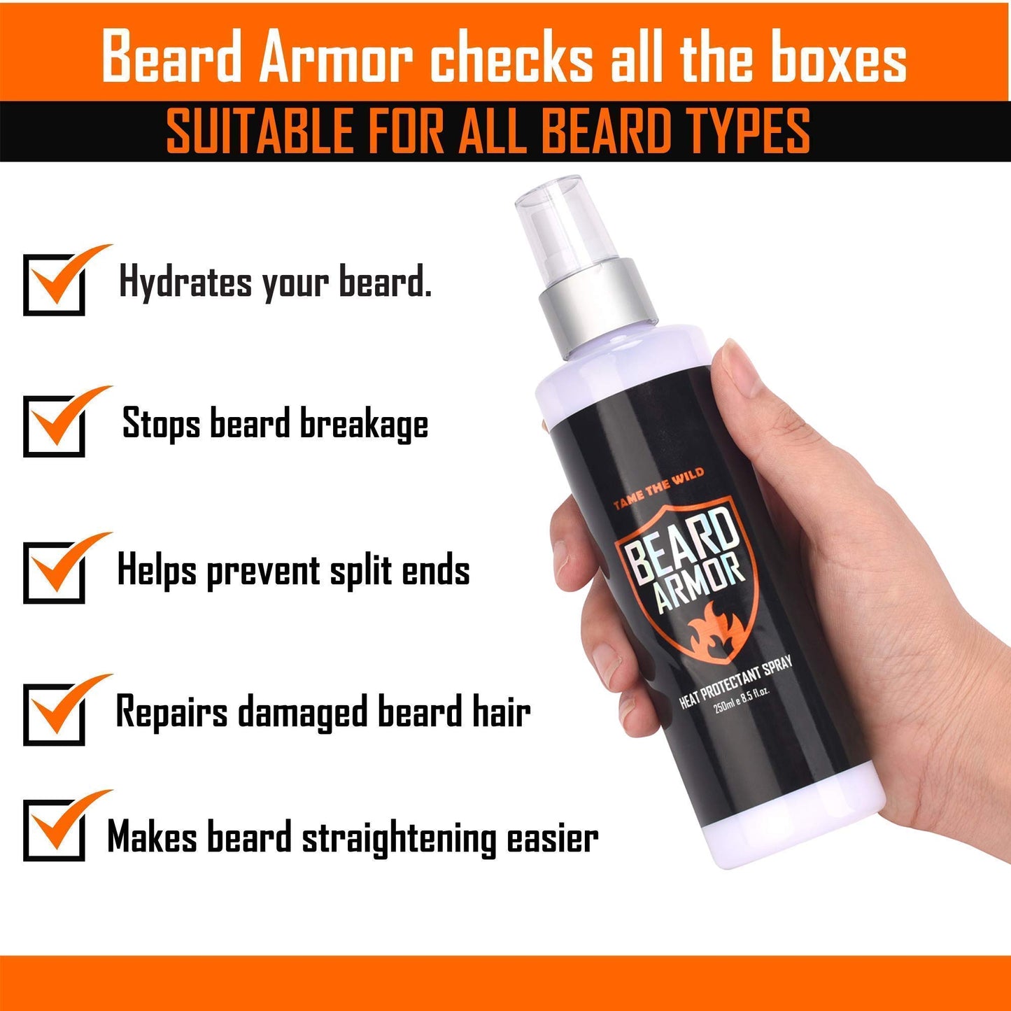 Tame's Elite Beard Straightener Brush and Tame's Beard Armor Heat Protector Spray - Bundle and Save