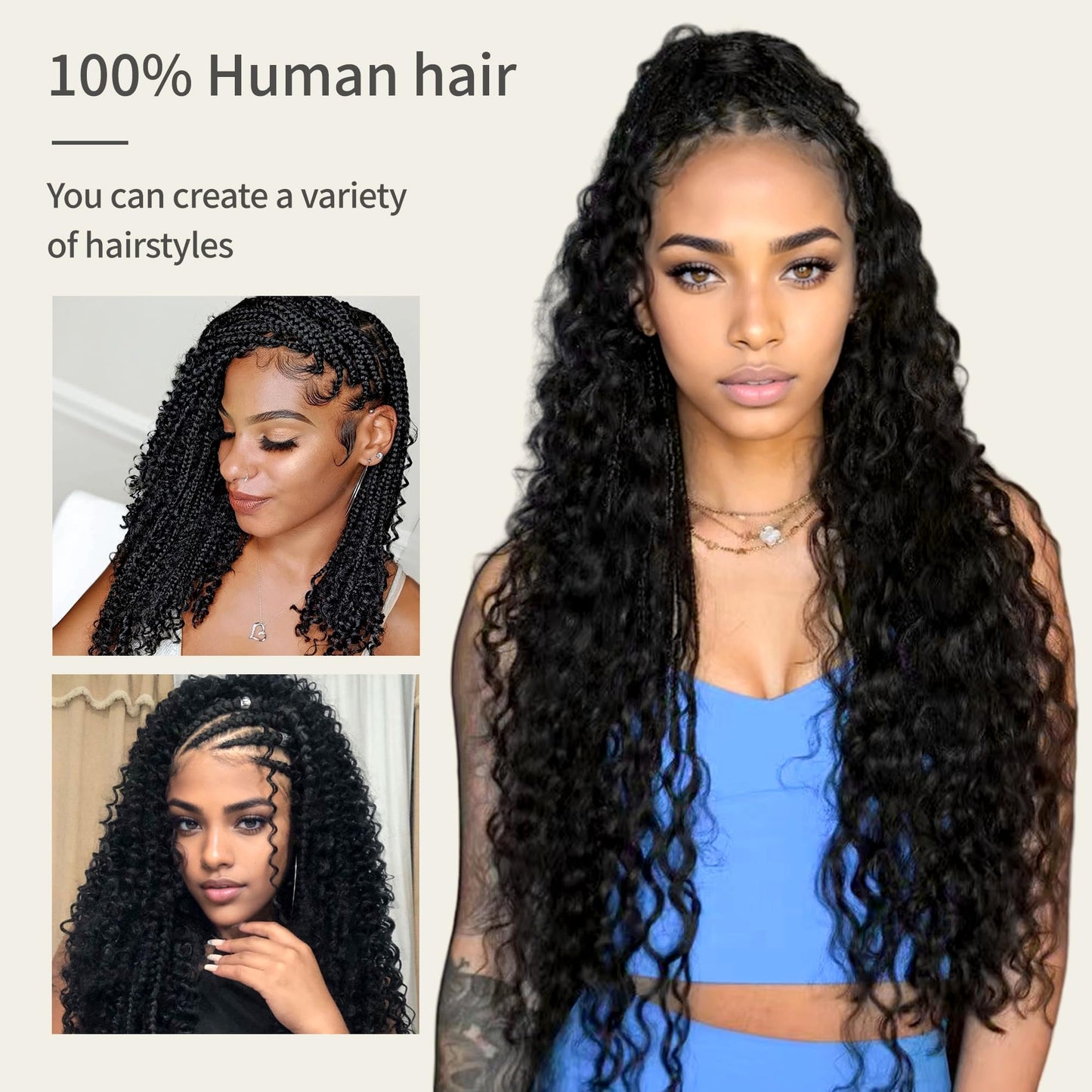 Deep Wave Bulk Human Hair for Braiding 2 Bundles 100g 18 Inch No Weft 10A Brazilian Virgin Curly Human Hair Extensions for Boho Braids Wet Wavy Human Braiding Hair (18"/100G,Black)