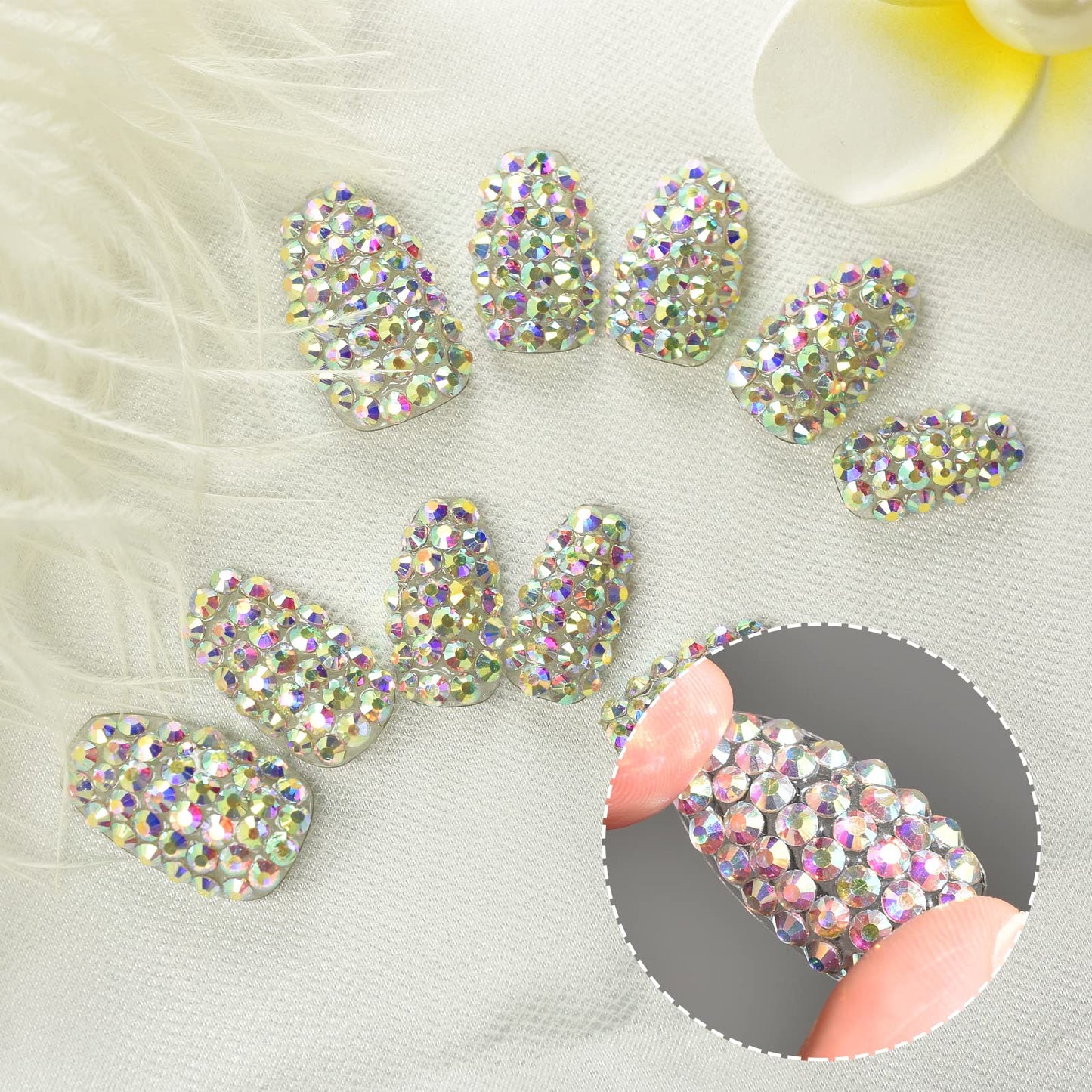 Elevenail 24pcs Full 3D Rhinestone Press on False Nails Medium length Coffin Fake Nails Salon DIY Manicure Reusable Acrylic Nail Art Tips Gift for Women Girls