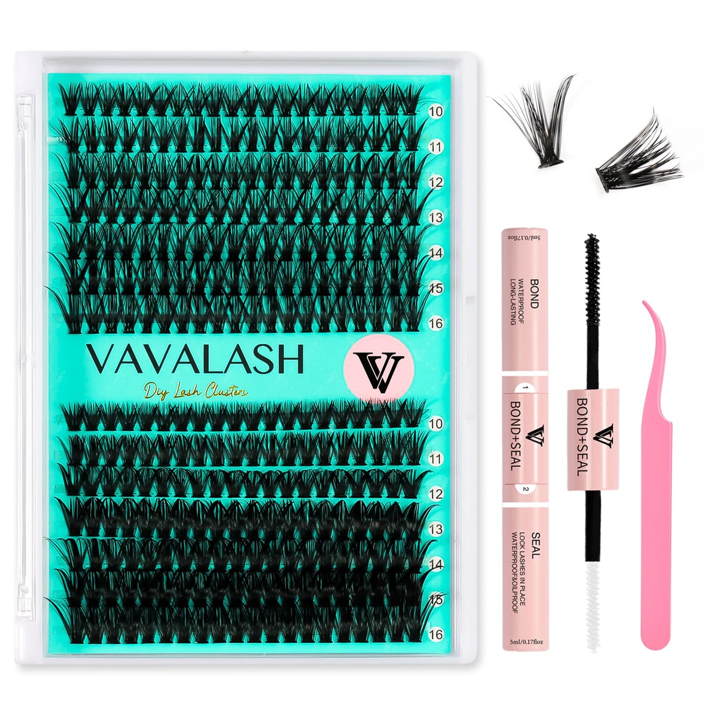 VAVALASH DIY Lash Extension Kit 280 Clusters Individual Lashes Kit 40D 50D 0.07D-10-16mm Lash Clusters, Lash Bond and Seal, Lash Tweezer for DIY Eyelash Extension at Home（Kit-40D+50D-0.07D-10-16MIX）