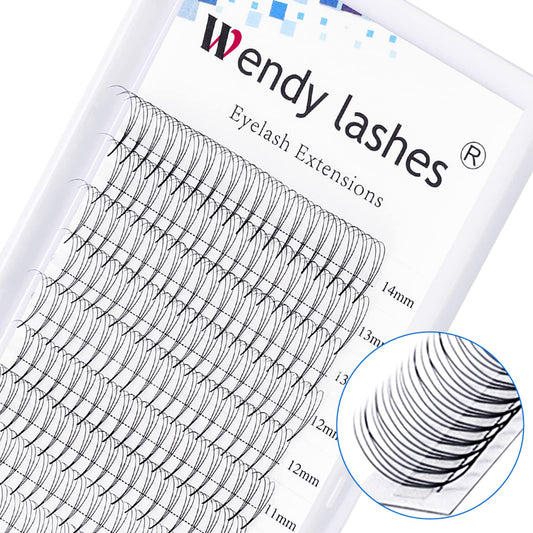 Premade Fans Eyelash Extensions 3D 6D 10D Volume Lash Extensions 0.07mm Thickness Short Stem Heat Bonded Premade Fans Russian Volume Pre-fanned Lash Extensions(3D-0.07-D, 8-14mm Mixed Tray)