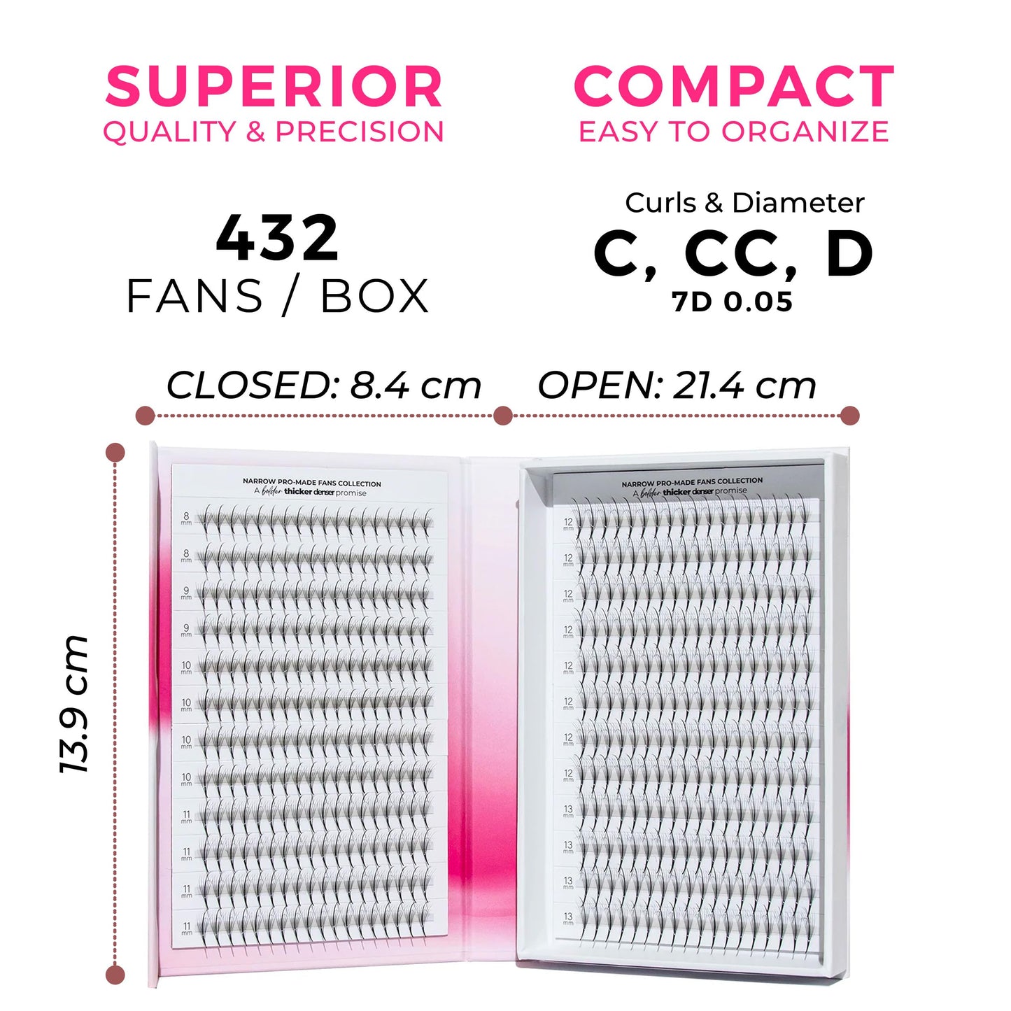 LLBA LashFolio Narrow Wispy Fans | Handmade Volume Eyelashes | Multi Selections From 5D To 10D | C CC D Curl | 0.03~0.07 mm | 8-13mm Length | Long Lasting | Easy Application (7D-0.05 CC 8mm-13mm)