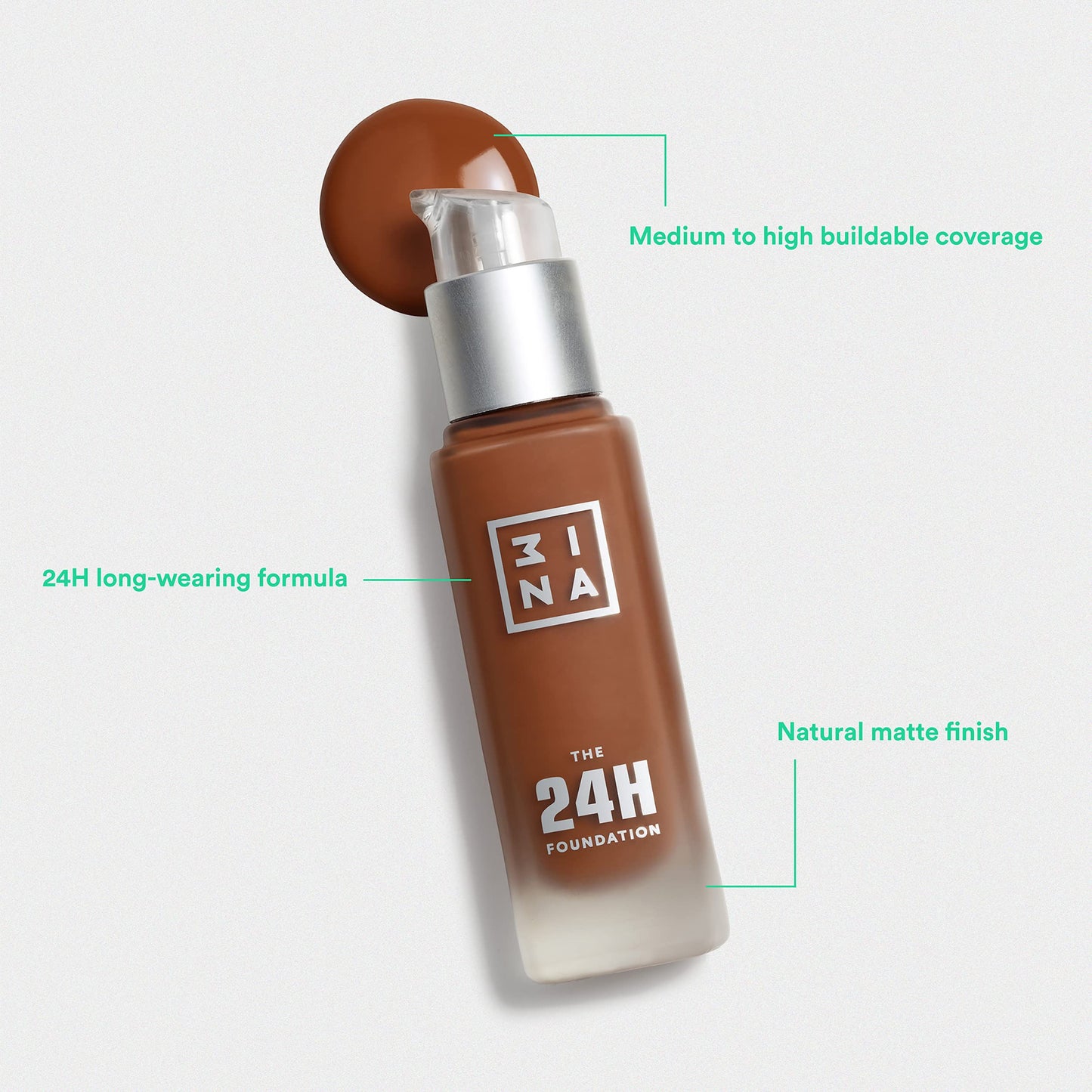 3INA The 24H Foundation 660-24H Long-Wearing Formula - Medium To High Buildable Coverage - Smooth Matte Finish - Expanded Shade Selection - Waterproof, Cruelty Free, Vegan Makeup - 1.01 Oz