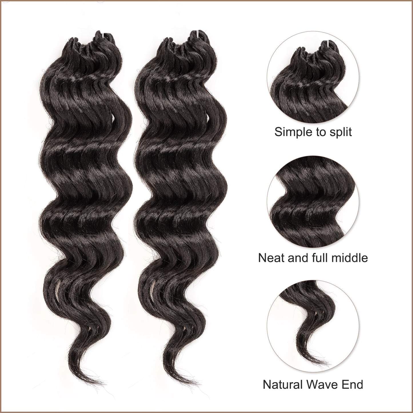 Toyotress Ocean Wave Crochet Hair - 16 Inch 8 Packs Dark Brown Ocean Wave Braiding Hair, Beach Curl Deep Twist Water Wave Short Curly Synthetic Hair Extensions (16 Inch, 2-8P)