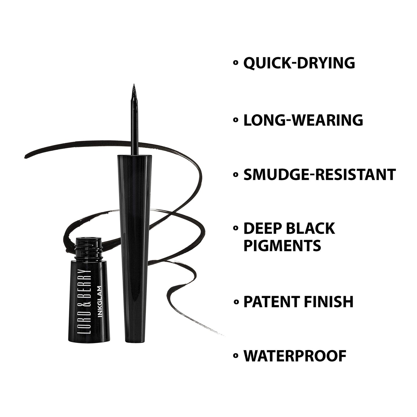 Lord & Berry Inkglam Waterproof, Smudgeproof Long Lasting Liquid Eyeliner With Patent Finish, Quick Drying & Precise Application, Eye Liner For Fine & Bold Lines - Black