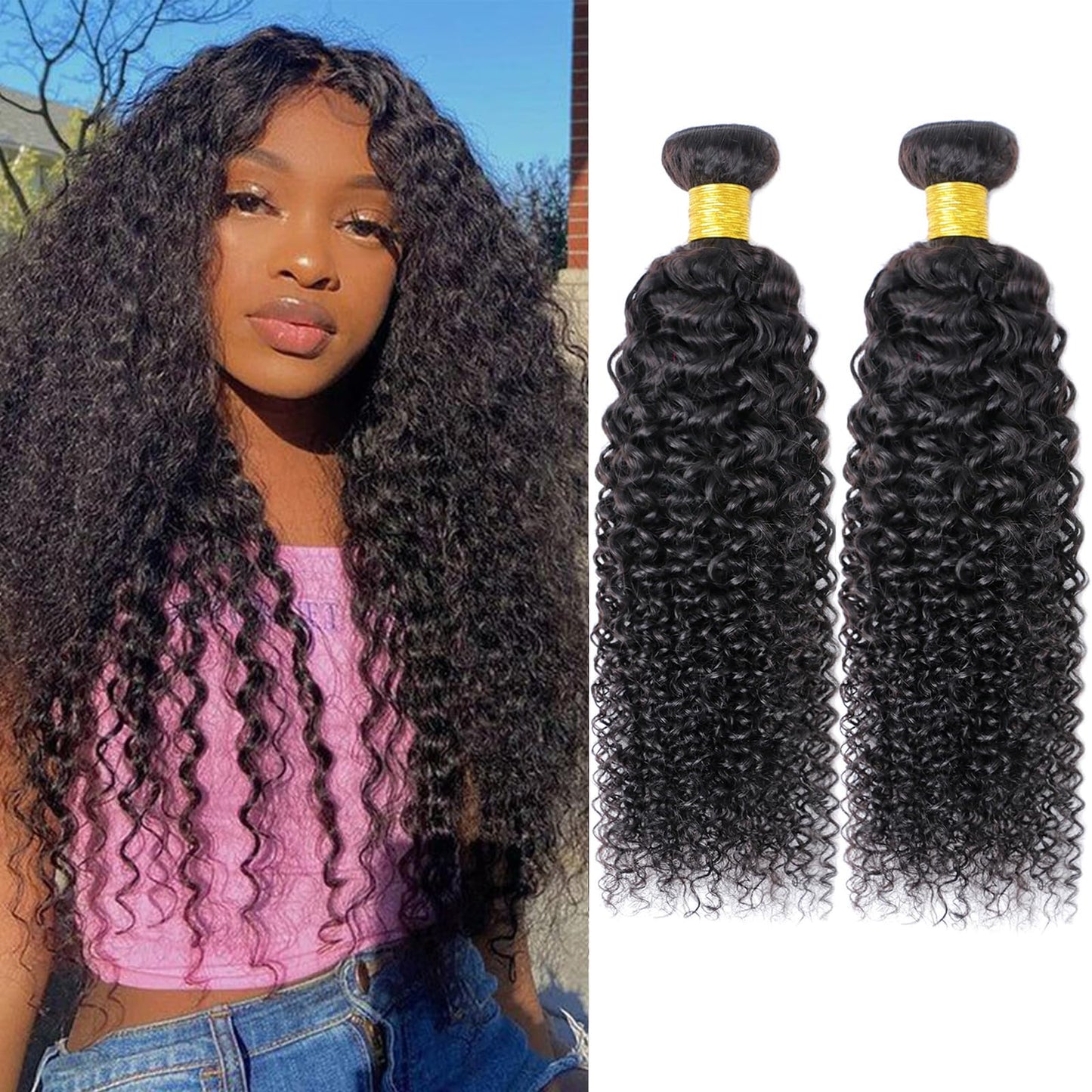 VIYAVIYA Hair 10A Brazilian Curly Hair Wave Bundles Human Hair 2 Bundles 18 20 Inches 100% Unprocessed Human Hair Bundles Wet And Wavy Bundles Curly Virgin Hair Extensions Natural Color