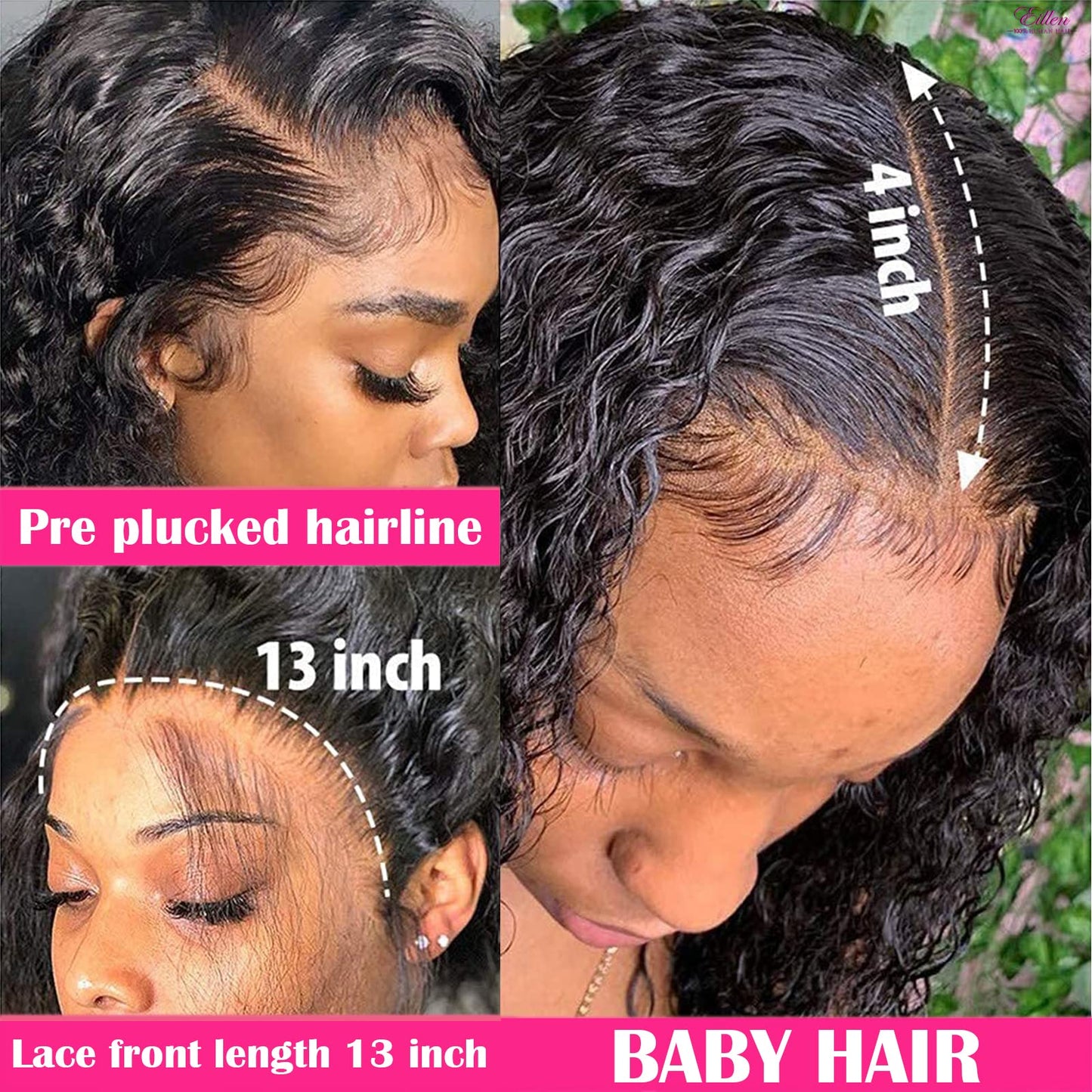 Eileen 13x4 HD Lace Front Wigs Human Hair Deep Wave 20 Inch Glueless Wigs Human Hair Wet and Wavy 180 Density Lace Frontal Wigs Human Hair Closure Wig Human Hair for Women Natural Black