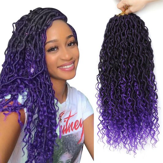 Goddess Locs Crochet Hair For Black Women 18 Inch 8 Packs Faux Locs Crochet Hair Crochet Locs Crochet Hair Pre Looped Soft Locs River Locs With Curly Ends (1B/Purple#)