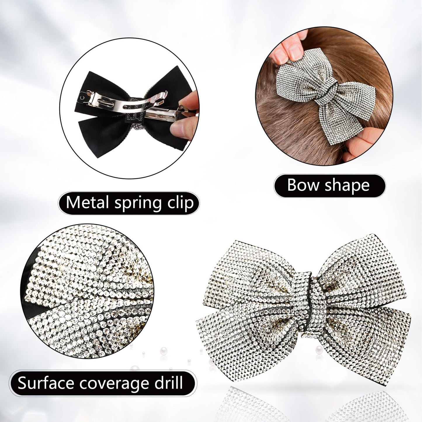 3Pcs Rhinestone Bow Hair Clips for Women, Sparkly Crystal Rhinestone Butterfly Hair Claw for Thin Hair, Glitter Hair Jewelry Silver Bows Barrettes for Girls Holiday Hair Accessories Christmas Gifts