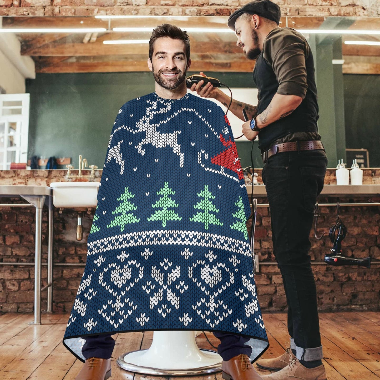 visesunny Christmas Pattern Barber Cape Polyester Hair Cutting Salon Cape Apron Anti-Static Haircut Water-Resistant Shaving Cloth Beard Shaving Bib Hairdressing Cape