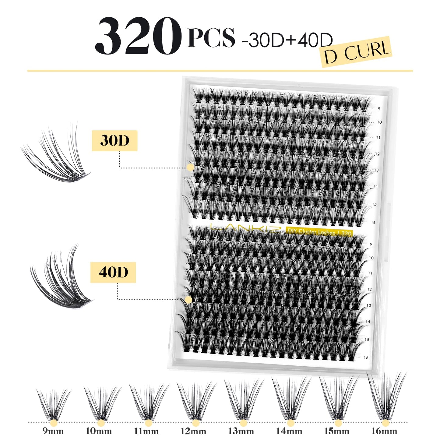 LANKIZ Lash Extension Kit,30+40D Lash Clusters Kit, 320pcs Individual Lashes with Lash Bond & Seal, DIY Eyelash Extension Kit for Beginners, Wispy Lash Kit at Home