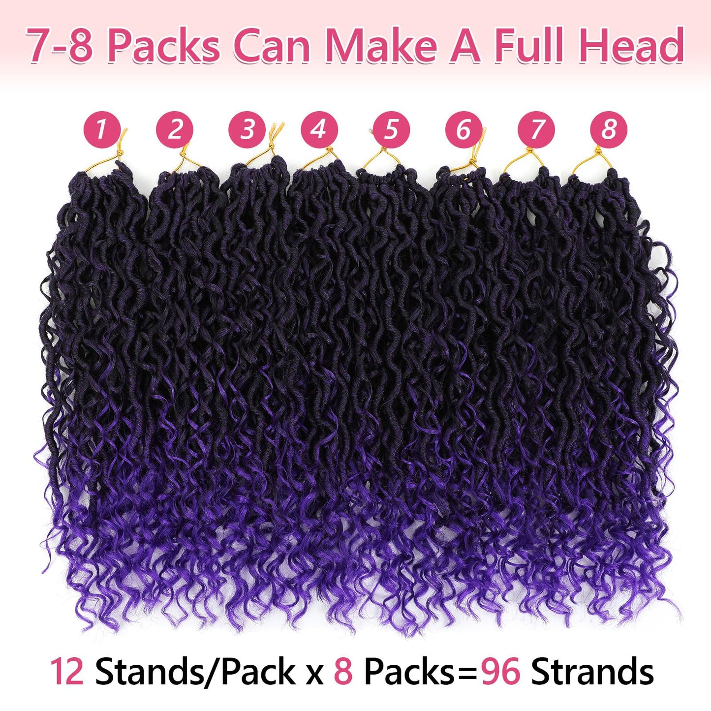 Goddess Locs Crochet Hair For Black Women 18 Inch 8 Packs Faux Locs Crochet Hair Crochet Locs Crochet Hair Pre Looped Soft Locs River Locs With Curly Ends (1B/Purple#)