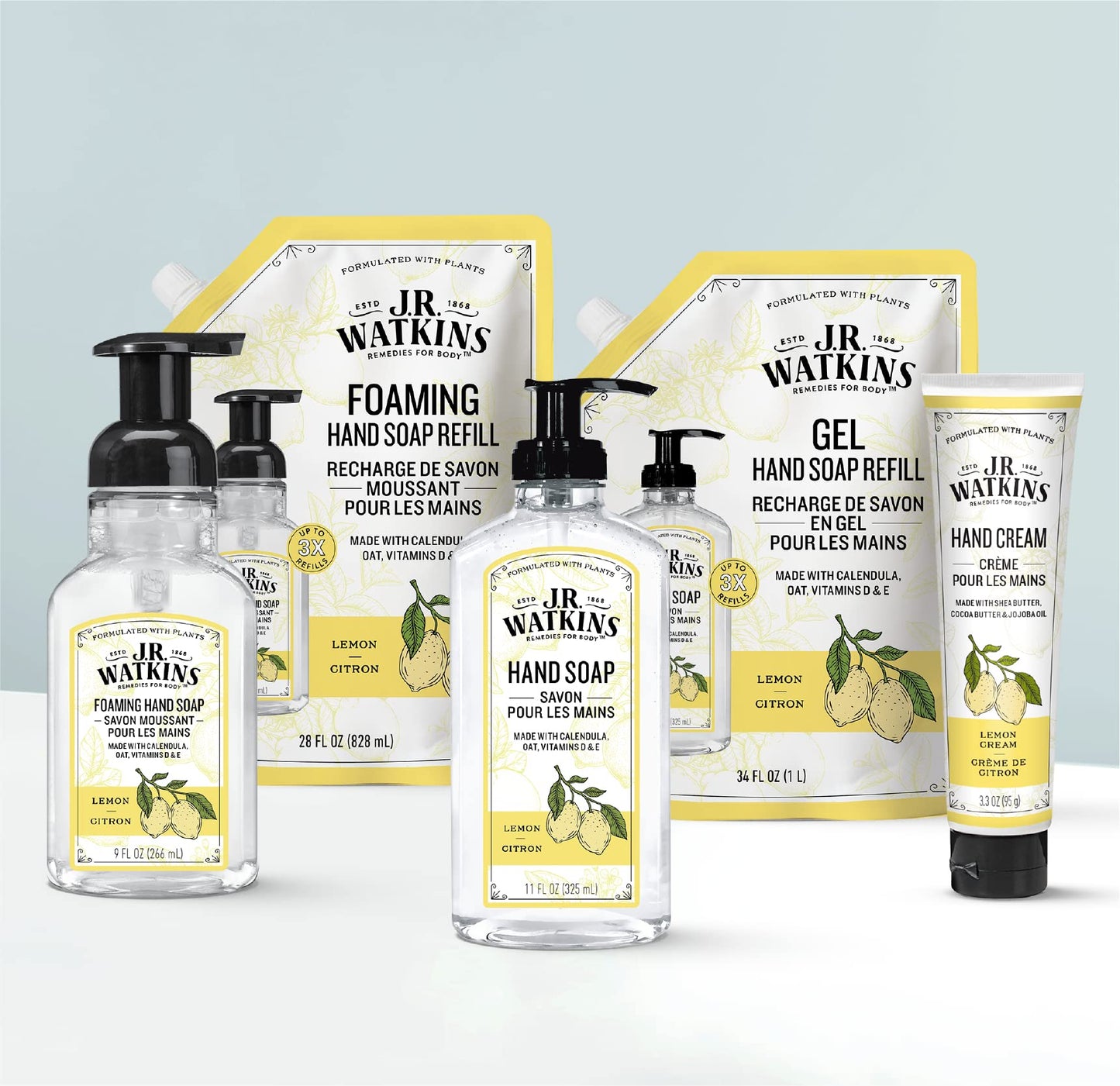 J.R. Watkins Foaming Hand Soap with Pump Dispenser, Moisturizing Foam Hand Wash, All Natural, Alcohol-Free, Cruelty-Free, USA Made, Lemon, 9 fl oz, 3 Pack