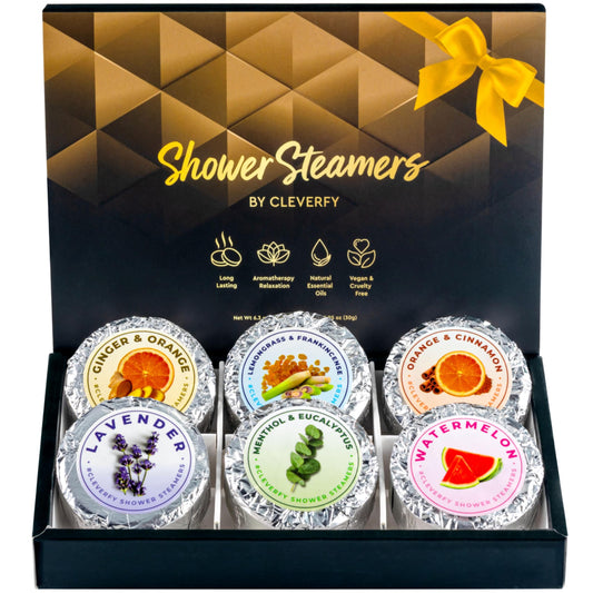 Cleverfy Aromatherapy Shower Steamers for Men - Pack of 6 Shower Bombs with Essential Oils. Unique Relaxation Birthday Gifts for Men Who Have Everything.