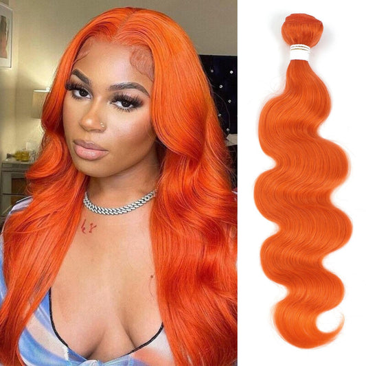 REMY HAIR 100% Human Hair Bundles Body Wave Orange Hair Extensions Sew in Hair One Bundle 18 Inch Weave Bundles for Black White Women