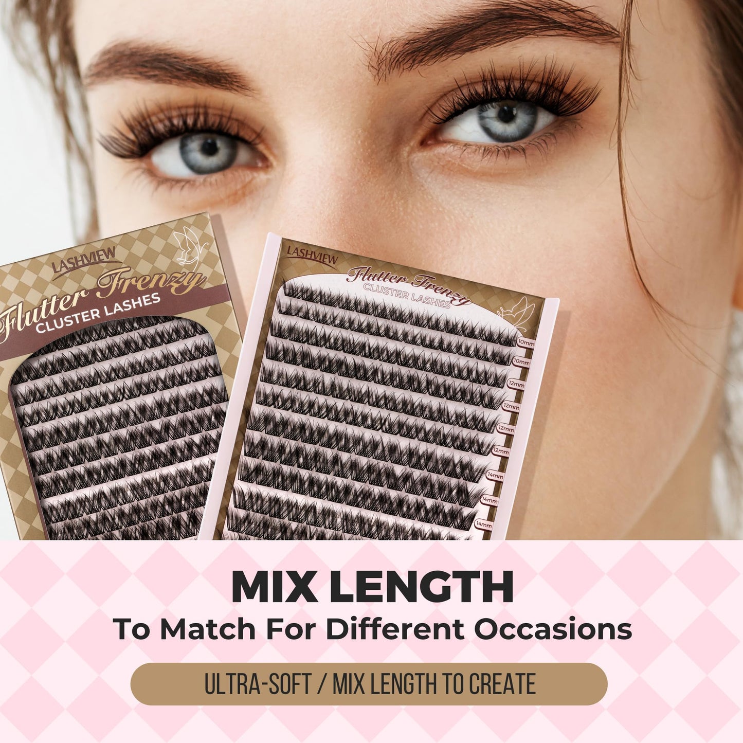 LASHVIEW Lash-Extension-Clusters 182pcs D Curl Lash Clusters Natural Look Cluster Lashes Extensions Super Thin Band & Soft Lashes Reusable 9-16mm MIX (C162)