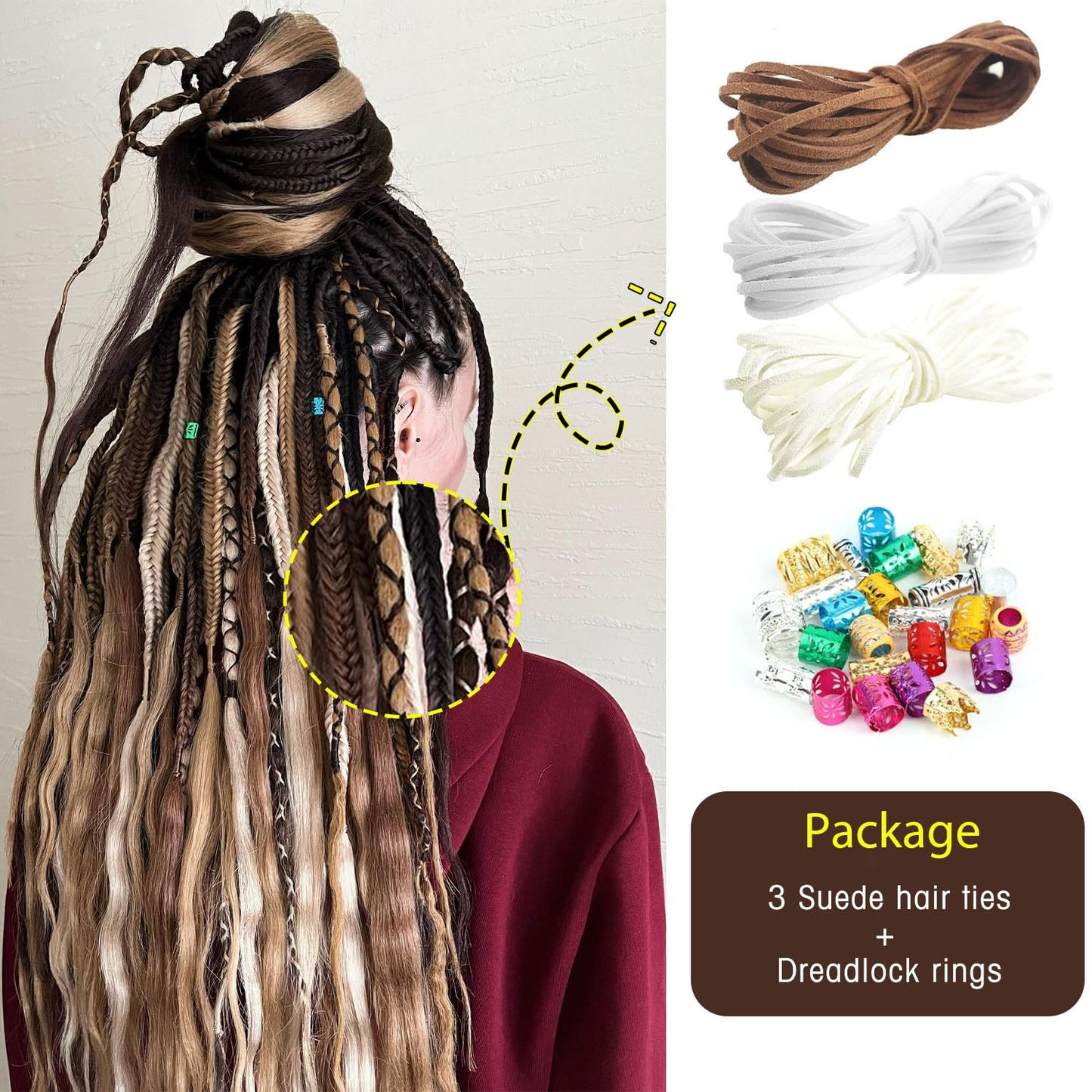 WIGNEE 24 Inches 20 Strands Double Ended Dreadlock Extensions Boho Curly Braid in Dreadlock Extensions Synthetic Double Ended Dreadlock Extensions for White Women (24 Inch, 613)